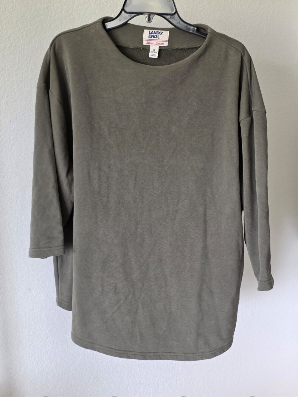 Lands’ End Serious Sweats 2X Olive Green Oversized Tunic Sweatshirt Top Plus